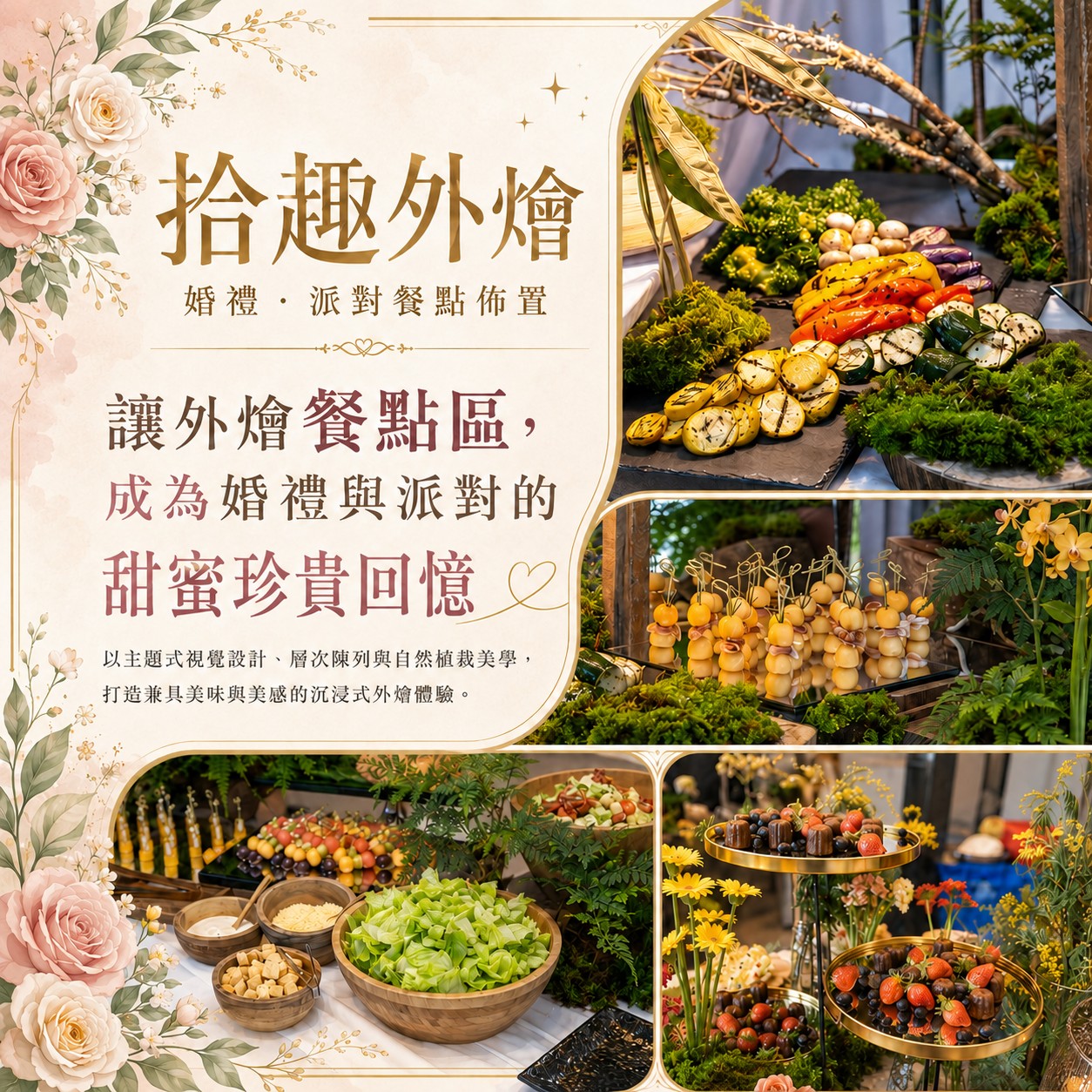 婚禮、派對餐點必備的 Candy Bar 讓外燴餐點區成為婚宴的甜蜜回憶